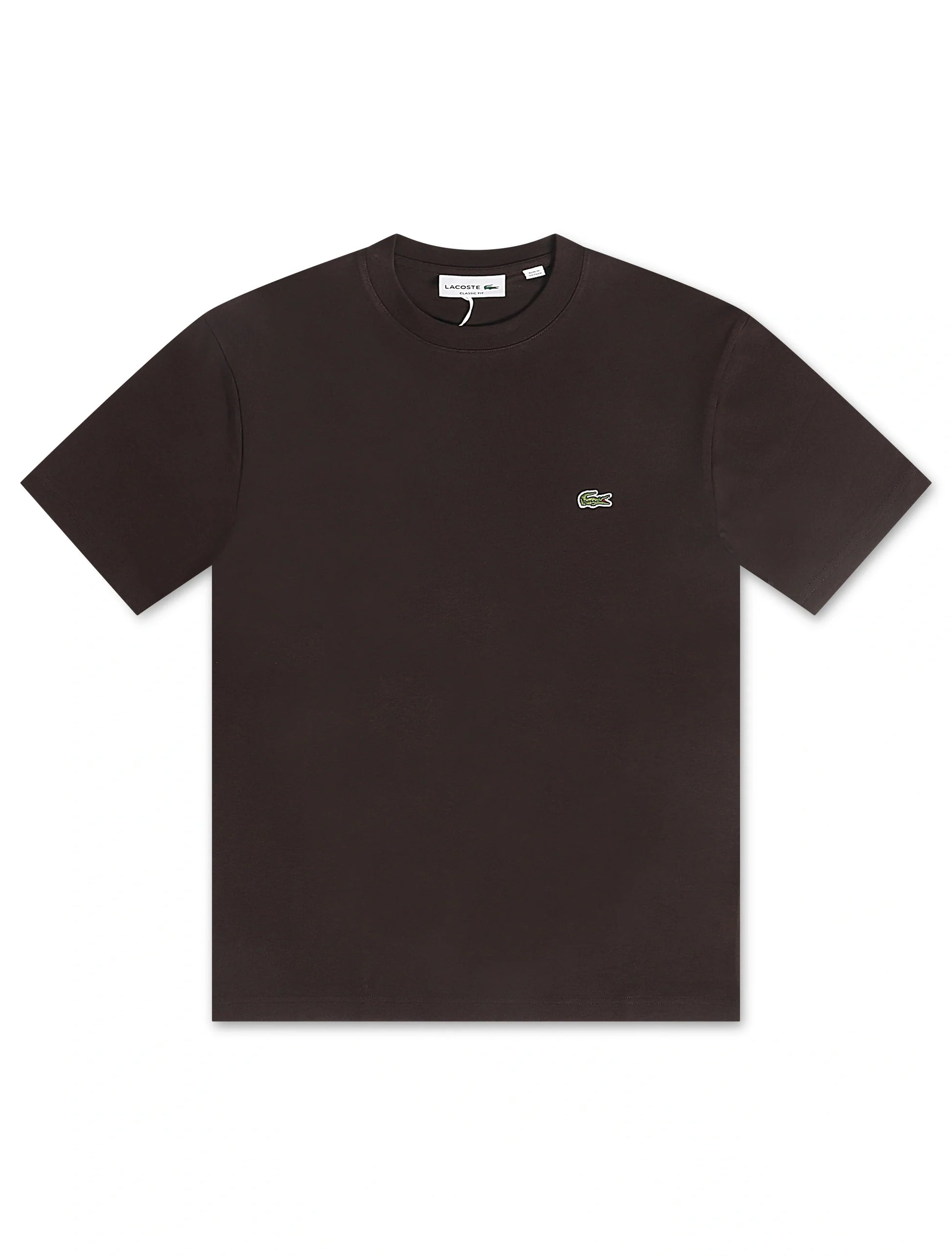 Black t-shirt with a brand logo on a white background