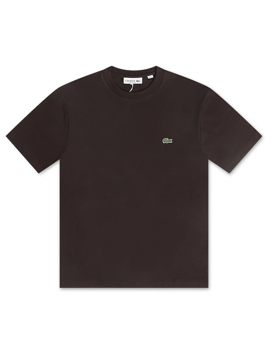 Black t-shirt with a brand logo on a white background