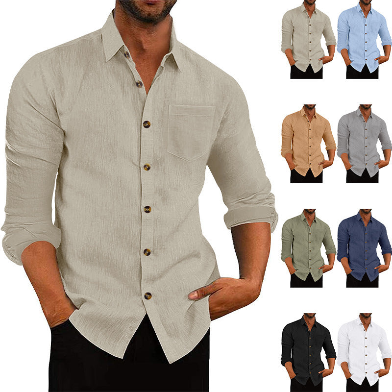 Men’s Polo Collar Linen Long Sleeve Shirt - The Dock Drop