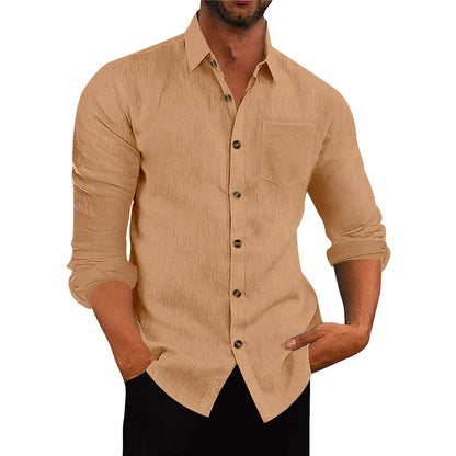 Men’s Polo Collar Linen Long Sleeve Shirt - The Dock Drop