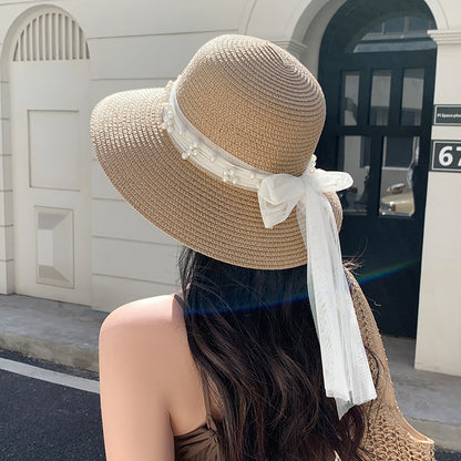 Seaside Grace™ Lace Bow Sun Hat – Breathable, Wide-Brim Elegance - The Dock Drop