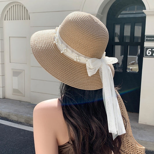 Seaside Grace™ Lace Bow Sun Hat – Breathable, Wide-Brim Elegance - The Dock Drop