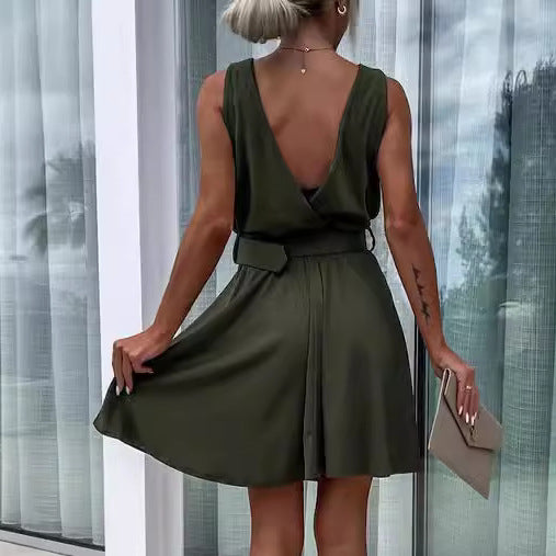 CityMuse Deep V Belted Dress - The Dock Drop