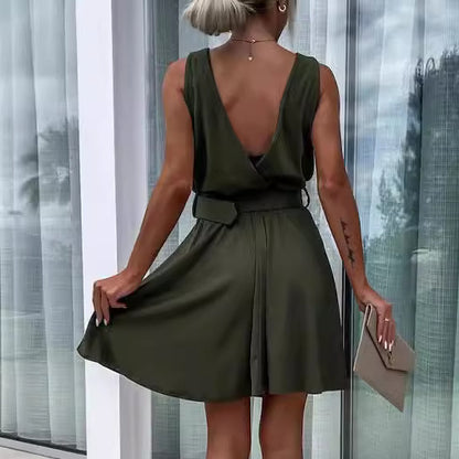 CityMuse Deep V Belted Dress - The Dock Drop