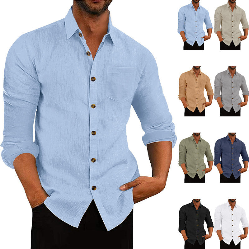 Men’s Polo Collar Linen Long Sleeve Shirt - The Dock Drop
