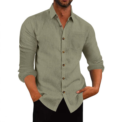 Men’s Polo Collar Linen Long Sleeve Shirt - The Dock Drop