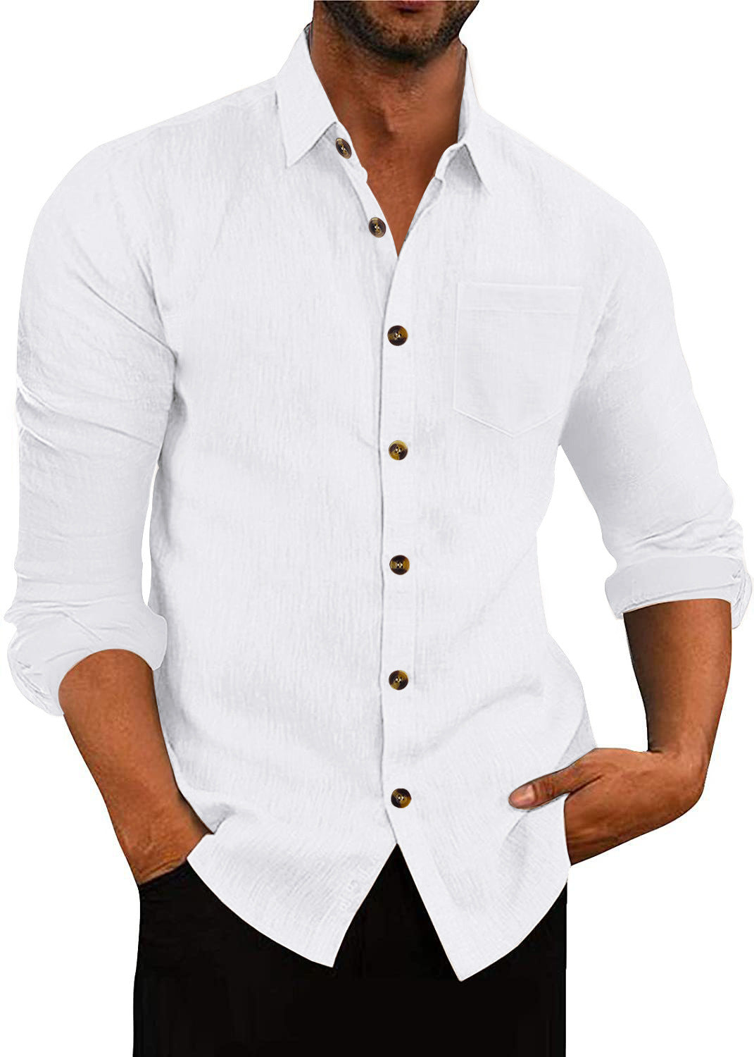 Men’s Polo Collar Linen Long Sleeve Shirt - The Dock Drop