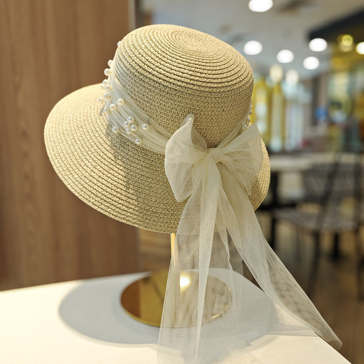Seaside Grace™ Lace Bow Sun Hat – Breathable, Wide-Brim Elegance - The Dock Drop