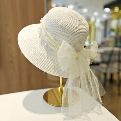 Seaside Grace™ Lace Bow Sun Hat – Breathable, Wide-Brim Elegance - The Dock Drop