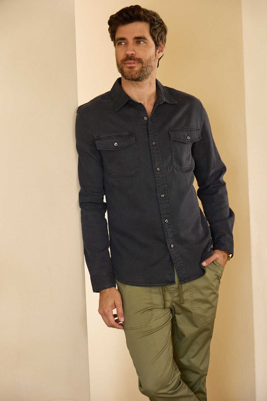 Jeb Tencel Shirt - Navy - The Dock Drop
