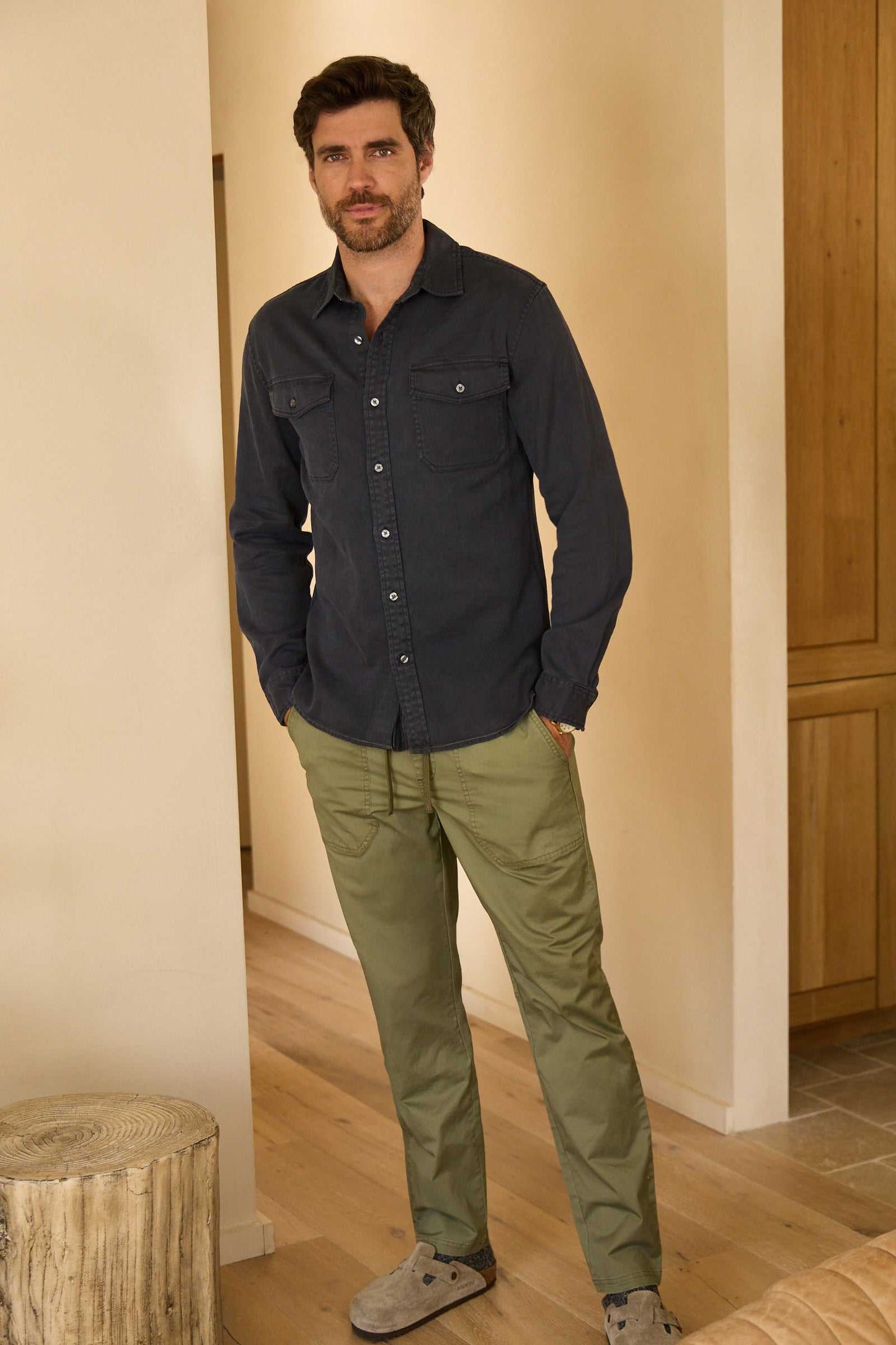 Tyler Poplin Utility Pant – Lichen Green, Soft Stretch, Jogger Fit - The Dock Drop