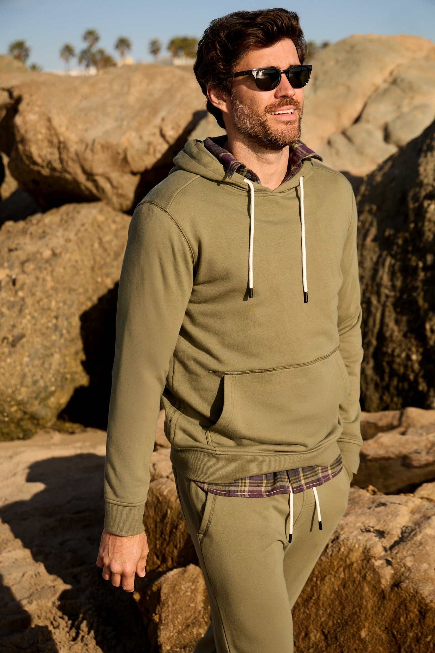 Marine French Terry Hoodie –Lichen Green Cotton Blend - The Dock Drop