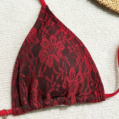 Women’s Lace Triangle Bikini Set with Cover-Up – 3 Piece