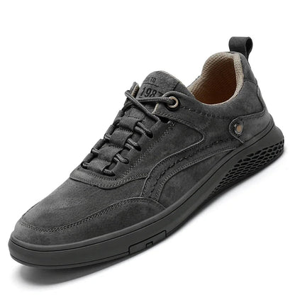 Gray suede shoe with brand name LUFUMA on a white background