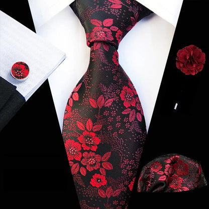 Men’s Floral Necktie Set – Tie, Pocket Square & Cufflinks