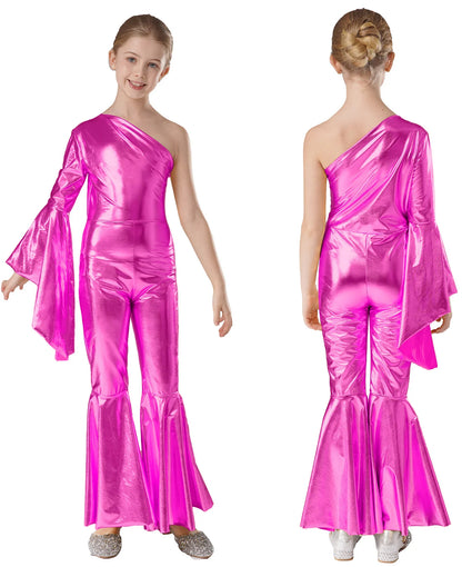 Girls’ Metallic Bell Bottom Jumpsuit – Retro Theme Night Costume