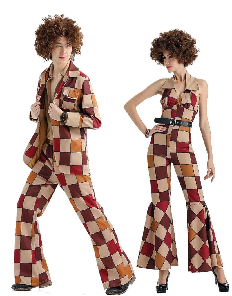 Retro 70s Disco Couple Costume Set – Men’s & Women’s Hippie Outfits