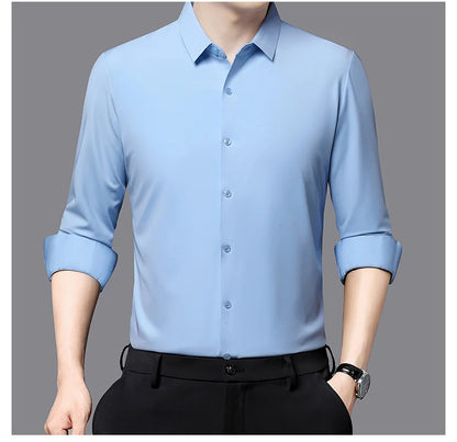 Men’s Ultra-Stretch Long-Sleeve Shirt – Silky Feel, Smart Casual Fit