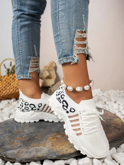 Women's peek-a-boo mesh Leopard print sneakers