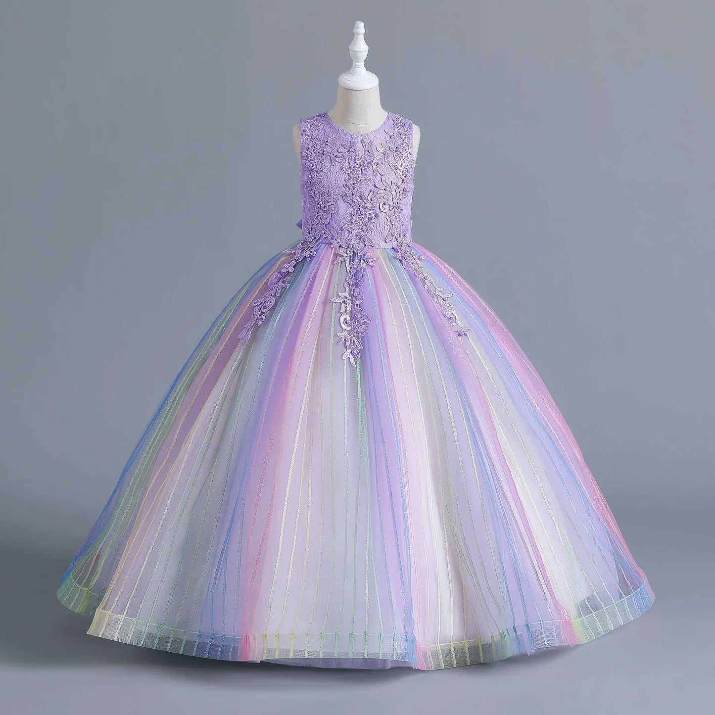 Girls’ Rainbow Tulle Formal Gown