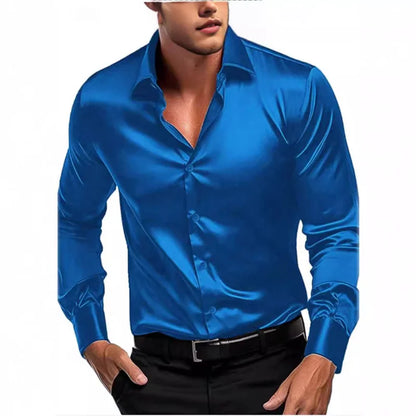 Men’s Satin Long-Sleeve Dress Shirt – Silky Luxury Button-Up - The Dock Drop