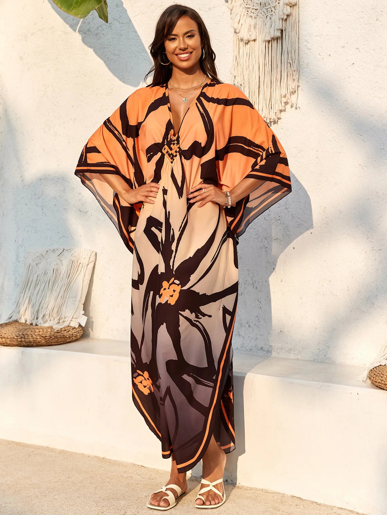 Women’s Flowing Caftan Cover-Up – Beach & Poolside Elegance