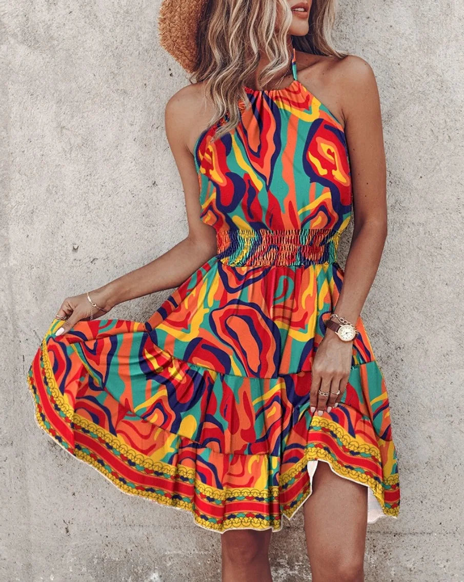 Bohemian Halter Mini Dress