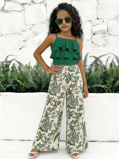 Girls' Tropical Ruffle Top & Palazzo Pants Set