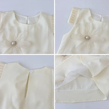 Girls’ 3D Flower A-Line Dress – Sleeveless, Knee Length