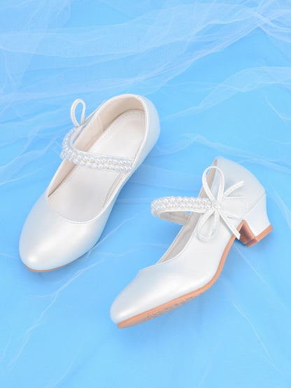Girls' Princess Fashion High Heels, White, Ideal For Dresses, Performances, Birthday Parties