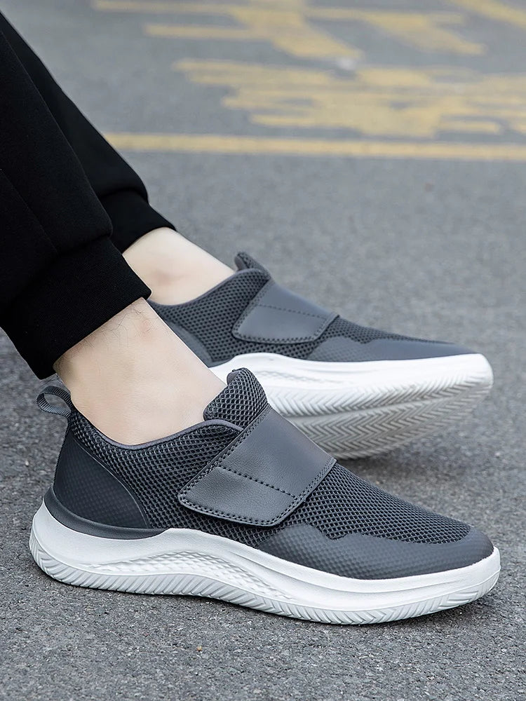 Men’s Wide Fit Walking Shoes – Adjustable Comfort Sneakers – Black – 47