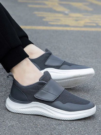 Men’s Wide Fit Walking Shoes – Adjustable Comfort Sneakers – Black – 47