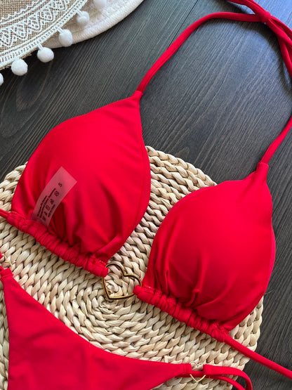 Halter Solid Triangle Bikini Set