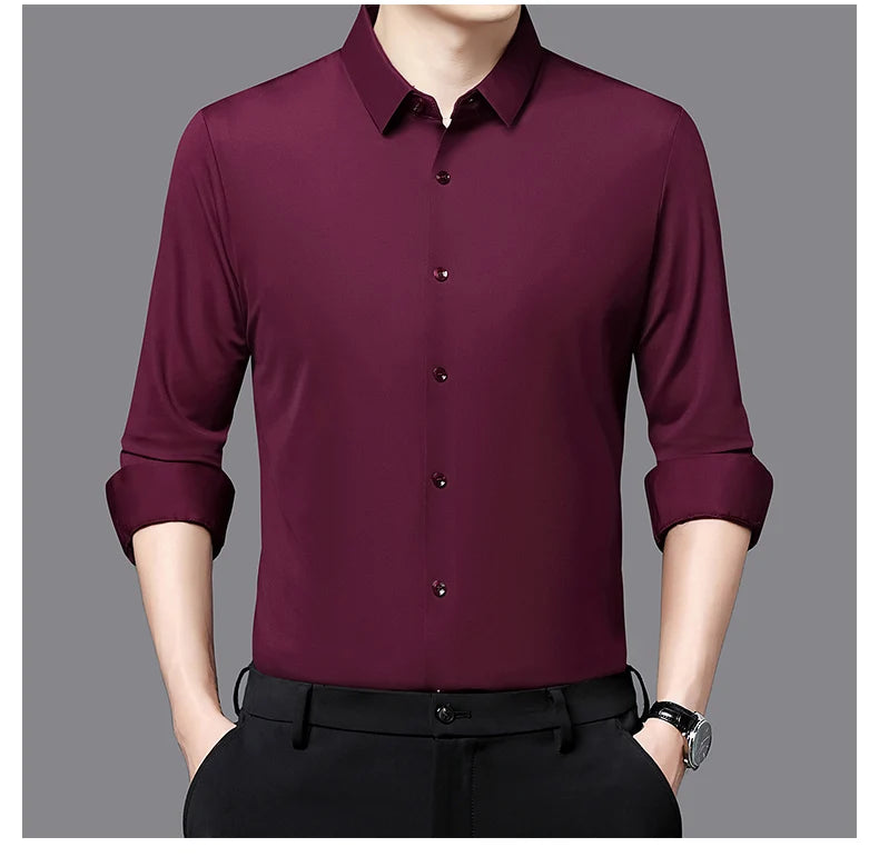 Men’s Ultra-Stretch Long-Sleeve Shirt – Silky Feel, Smart Casual Fit