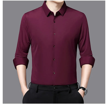 Men’s Ultra-Stretch Long-Sleeve Shirt – Silky Feel, Smart Casual Fit