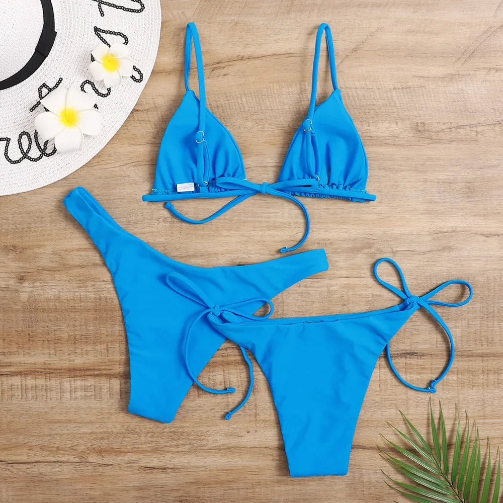 Women's 3-Piece Triangle Bikini Set – Tie Side Swimwear
