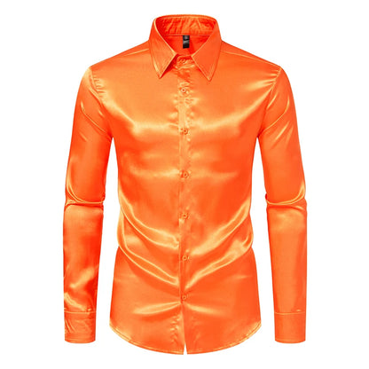 Men’s Satin Dress Shirt – Long Sleeve Formal Button Down
