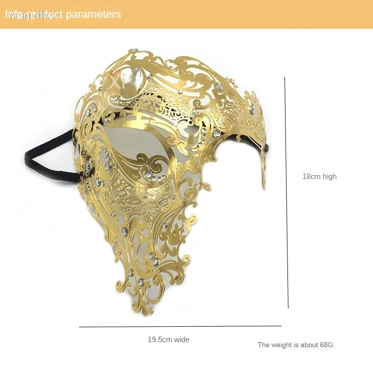 Venetian Metal Masquerade Half Mask – Golden Intricate Design