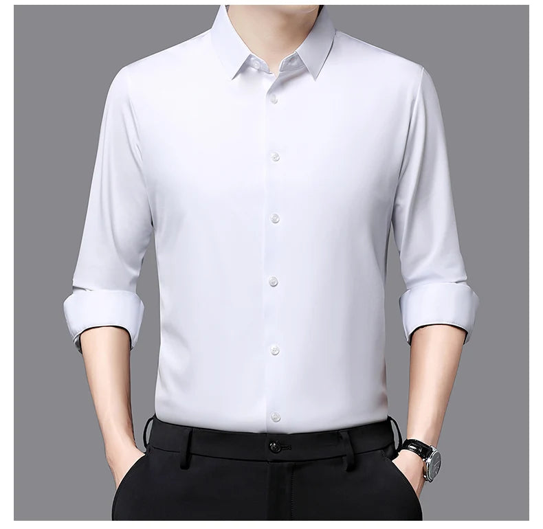 Men’s Ultra-Stretch Long-Sleeve Shirt – Silky Feel, Smart Casual Fit