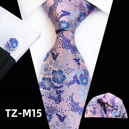 Men’s Floral Necktie Set – Tie, Pocket Square & Cufflinks