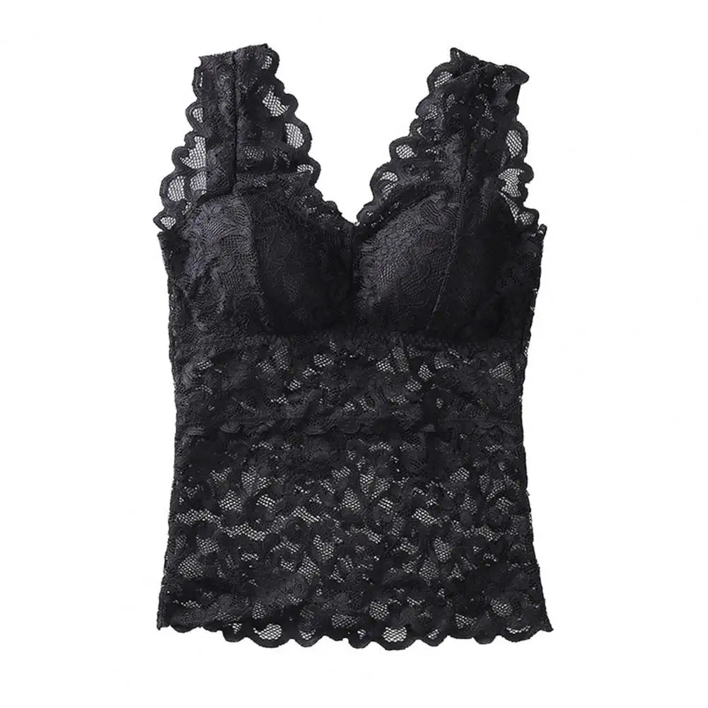 Women’s Lace V-Neck Tank Top – Soft Stretch Bralette Style