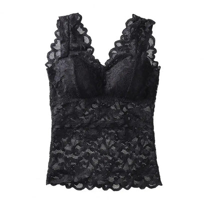 Women’s Lace V-Neck Tank Top – Soft Stretch Bralette Style