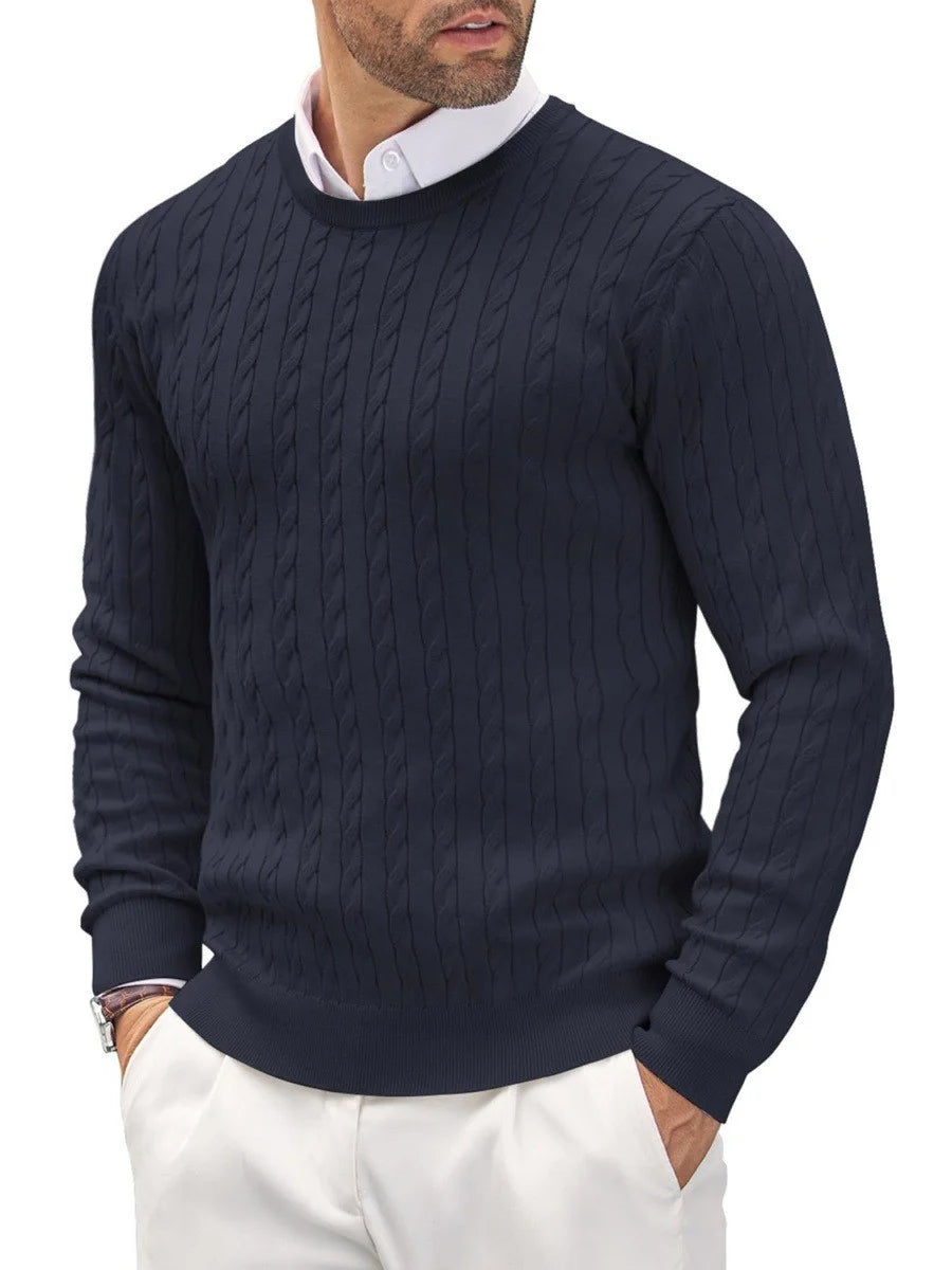 Men’s Cable Knit Pullover Sweater – Classic Crew Neck