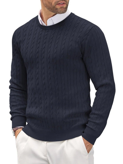 Men’s Cable Knit Pullover Sweater – Classic Crew Neck