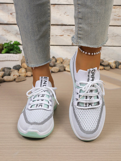 Women’s Lightweight Patchwork Lace-Up Sneakers – Casual Travel Walking Shoes