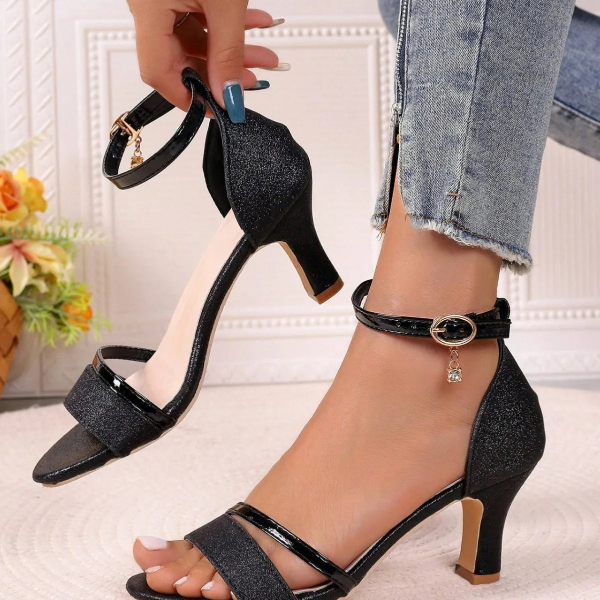 Women’s Open-Toe Heeled Sandals – Ankle Strap, Party Style