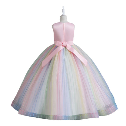 Girls’ Rainbow Tulle Formal Gown