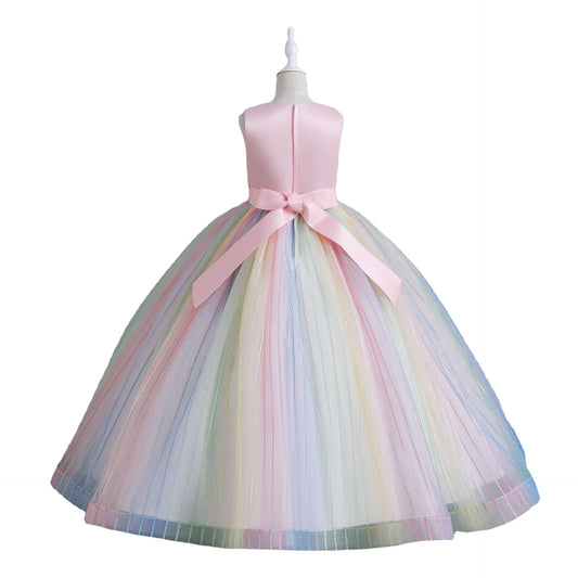 Girls’ Rainbow Tulle Formal Gown