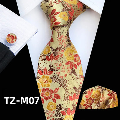 Men’s Floral Necktie Set – Tie, Pocket Square & Cufflinks