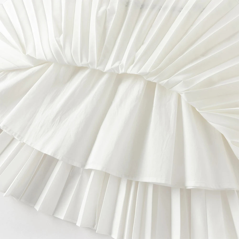 Girls White Pleated Party Dress – Sleeveless A-Line Dress